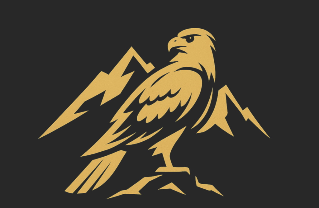 Redtail Rubs logo featuring a red-tailed hawk soaring above mountain peaks
